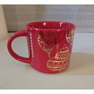 Starbucks 2015 Holiday Christmas Red Gold Ornaments Coffee Tea Mug